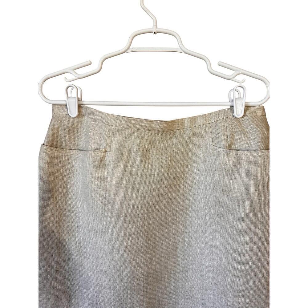 Talbots Womens 100% Irish Linen Beige Fully Lined Pencil Skirt Front Pockets 14P - Picture 3 of 12